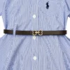 Girls 3 Pc Striped Frock Shirt Dress Belt & Tights how it looks closeup mid