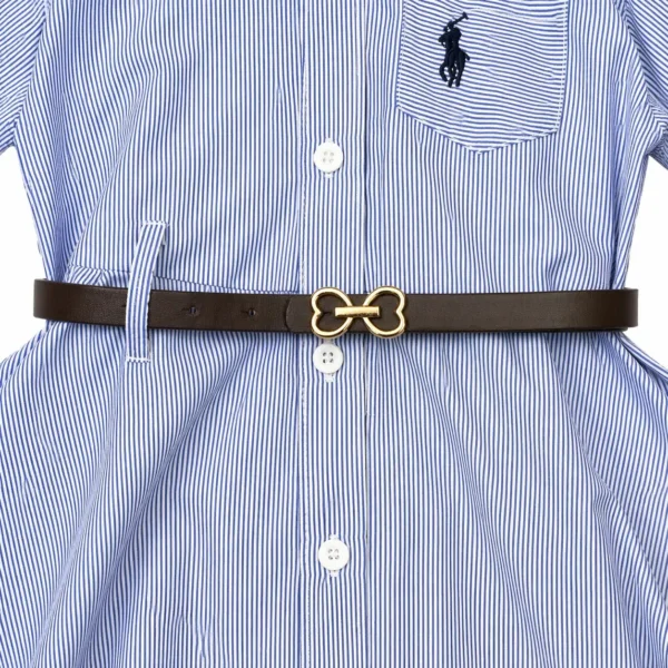 Girls 3 Pc Striped Frock Shirt Dress Belt & Tights how it looks closeup mid