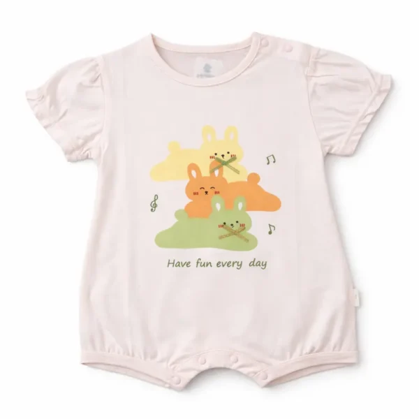 Girls Pink Bunny Print Cotton Imported Romper 0 to 24M front