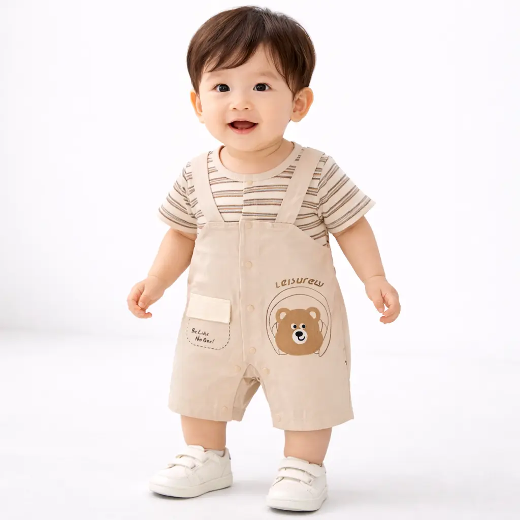 Imported Bear Print Dungaree Be Like Romper 0 to 24M how it looks