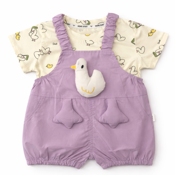 Imported Duck Print Dungaree Purple Romper Set 6M TO 4Y front