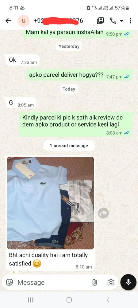 satisfied customer review on WhatsApp Testimonial 1