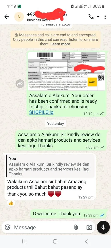 satisfied customer review on WhatsApp Testimonial 10