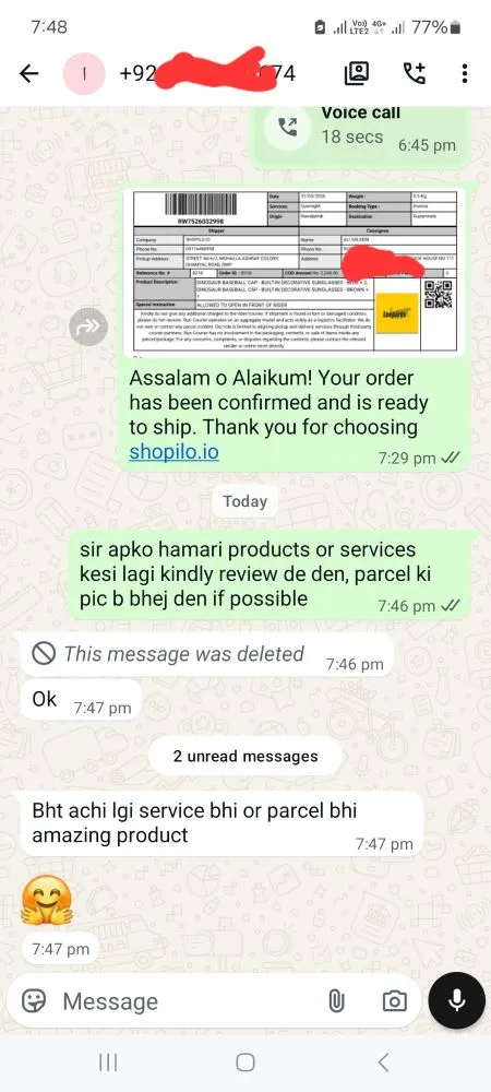 satisfied customer review on WhatsApp Testimonial 2