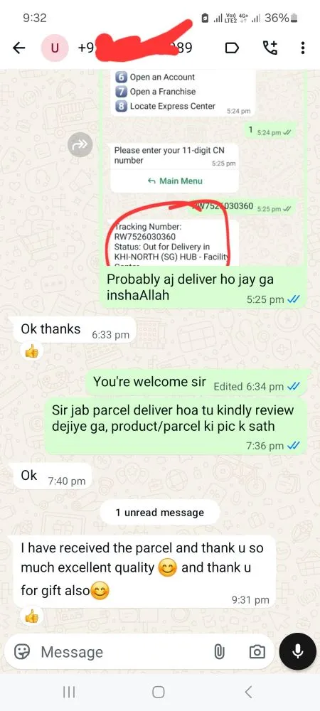 satisfied customer review on WhatsApp Testimonial 3