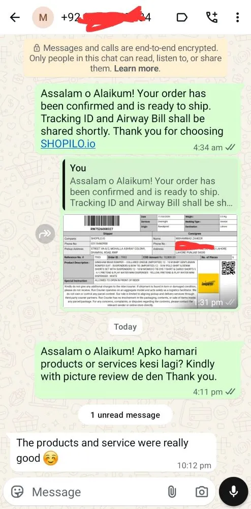 satisfied customer review on WhatsApp Testimonial 5