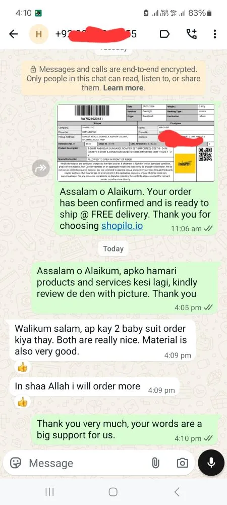 satisfied customer review on WhatsApp Testimonial 6