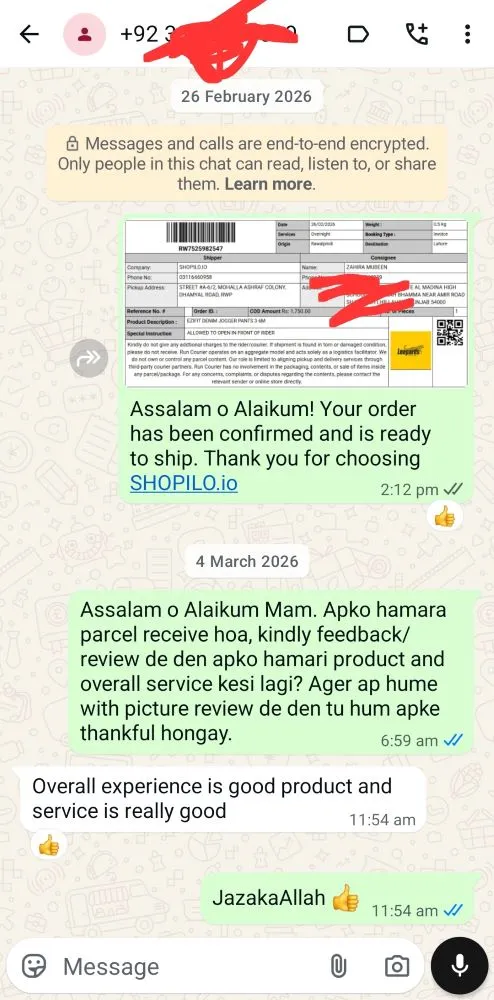 satisfied customer review on WhatsApp Testimonial 7