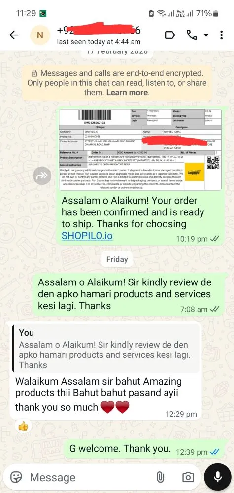 satisfied customer review on WhatsApp Testimonial 8