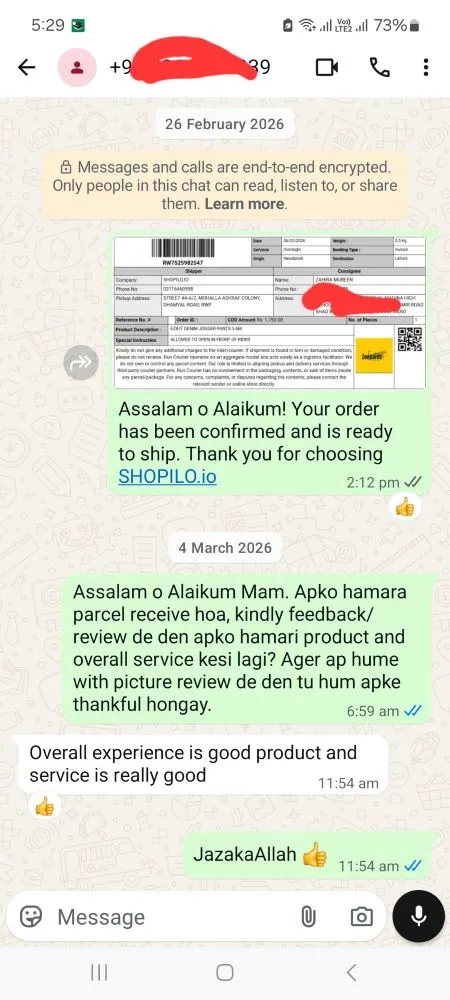 satisfied customer review on WhatsApp Testimonial 9