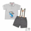 AM Dinosaur Grey Polo Shirt Suspender Shorts 0 to 3Y