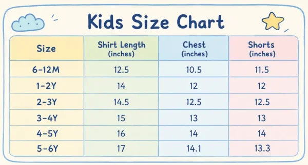 Boys Denim Shirt & Shorts Summer Coord Set 6M to 6Y size chart and guide