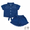 Denim Pearl Embellished Shirt & Ruffle Shorts 6M to 5Y main front featured photo