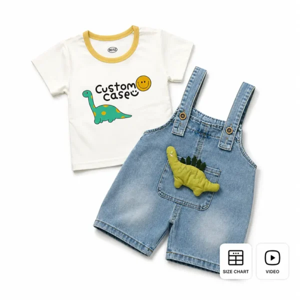 Dinosaur T Shirt & Denim Dungaree Shorts for Boys 1 to 5Y