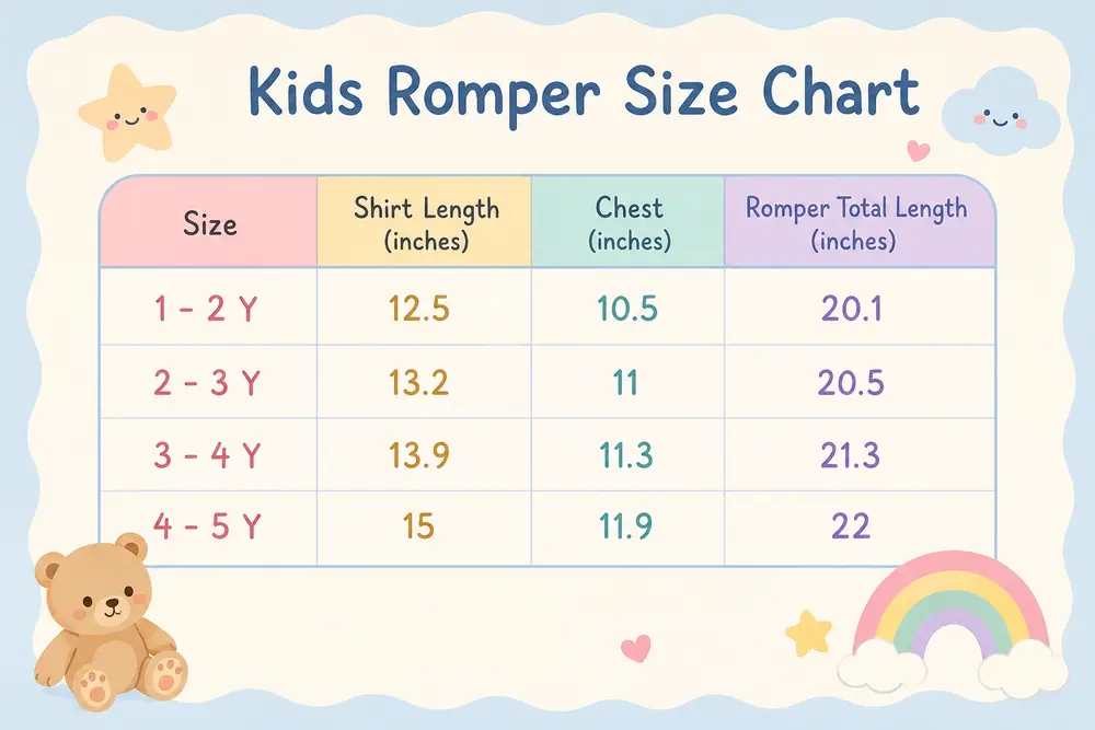 Dinosaur T Shirt & Denim Dungaree Shorts for Boys 1 to 5Y size chart size guide