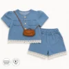 Imported Denim Lace Trim Short Set & Crossbody 6M to 5Y main photo