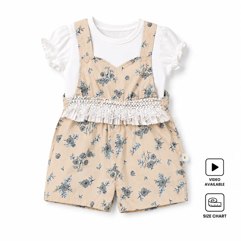 Imported Floral Suspender Romper Set Puff Sleeve 6M to 3Y main photo