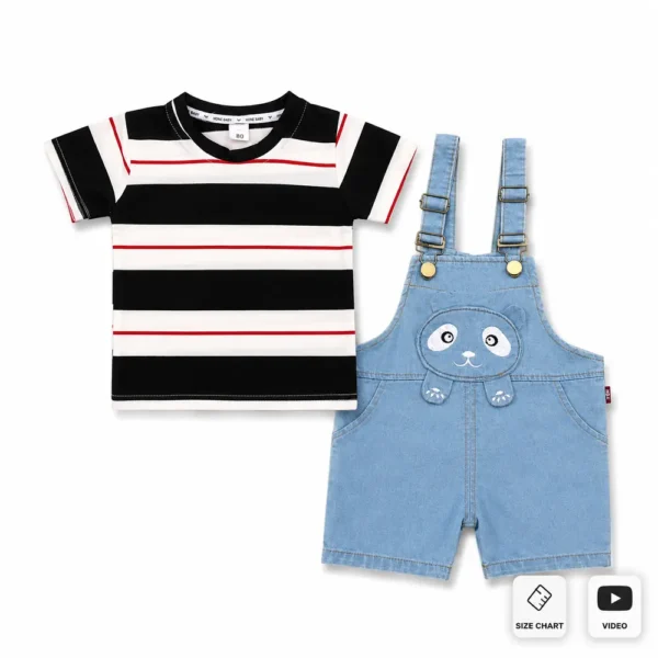 Imported Striped T Shirt & Bear Denim Dungaree 6M to 4Y main photo pair