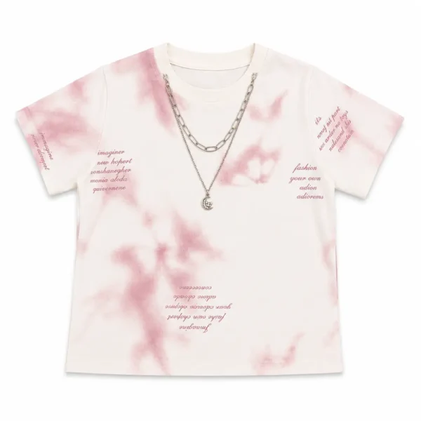 Tie Dye T Shirt & Wide Leg Denim Pants & Necklace 2 TO 7Y